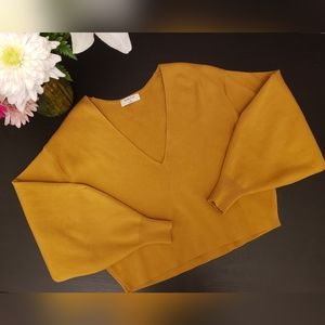 ❗SOLD❗Babaton - Oversized Mustard Yellow V Neck Sweater with Balloon Sleeves